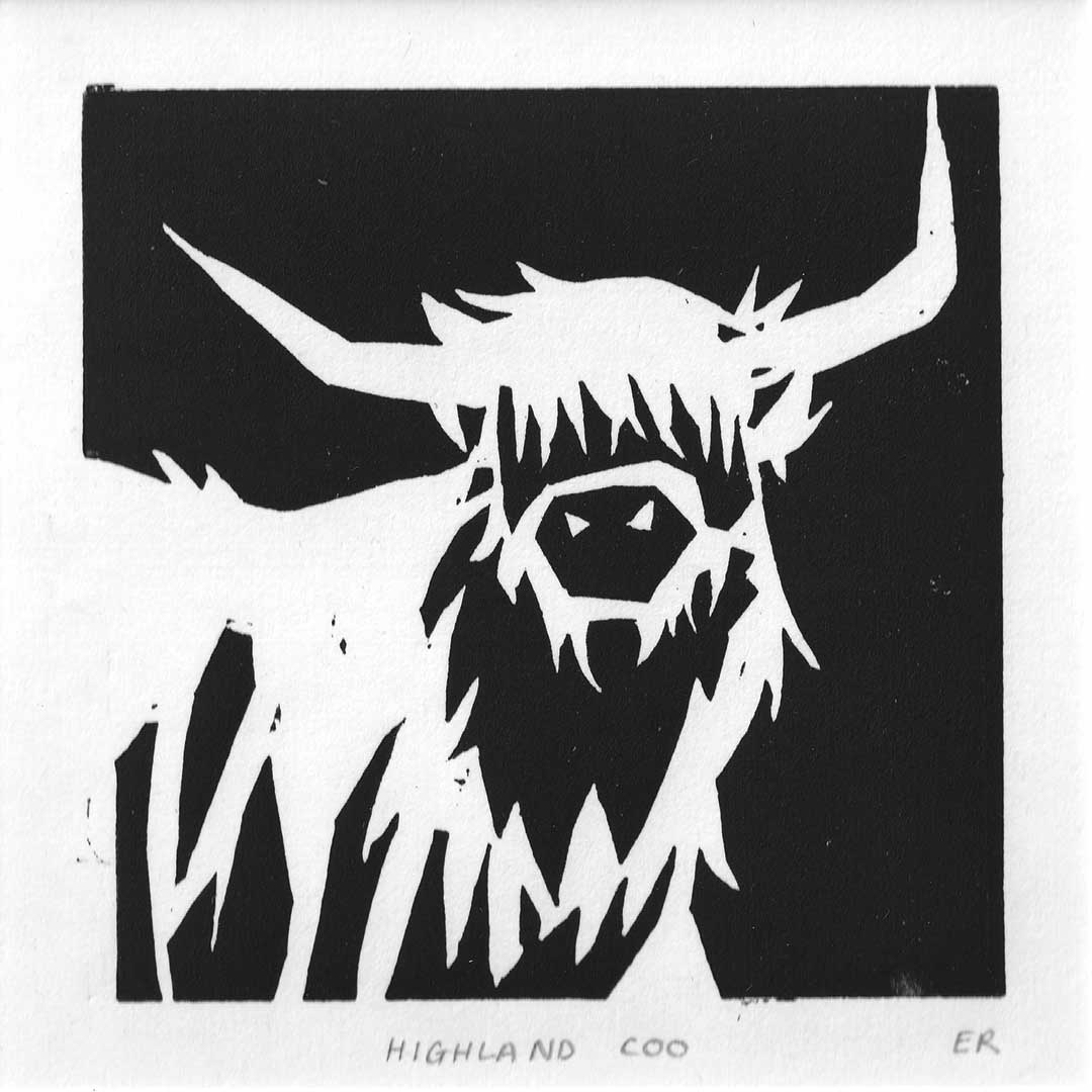 Highland Coo Original Linocut - 2