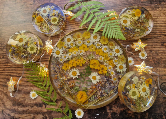 HANDMADE Wildflowers of Mull resin coasters SET - 1