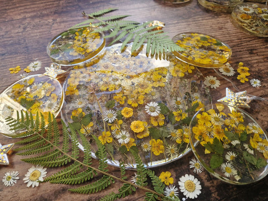 HANDMADE Wildflowers of Mull resin coasters SET - 1