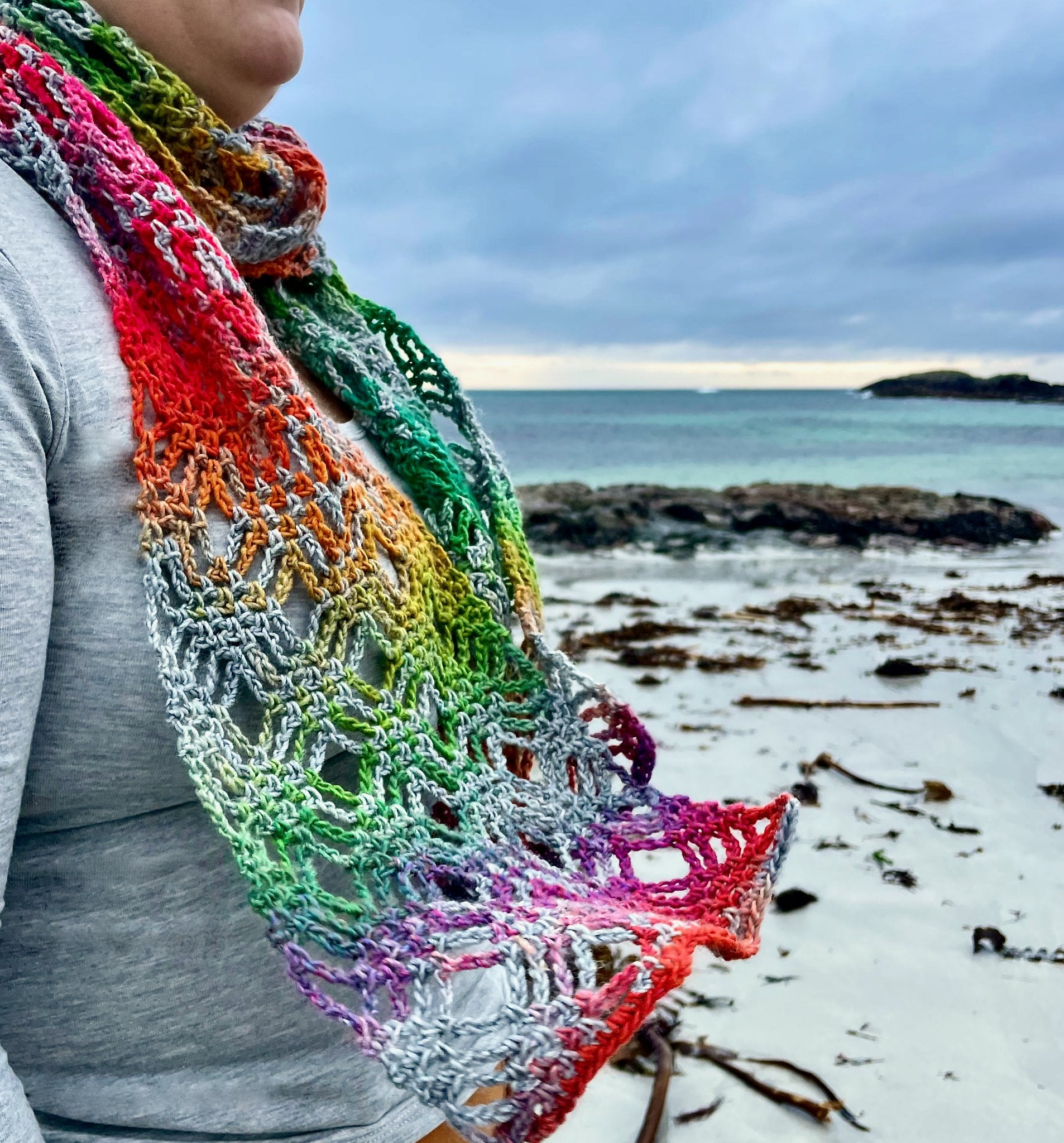 Neon Rainbow Crochet Scarf - 1