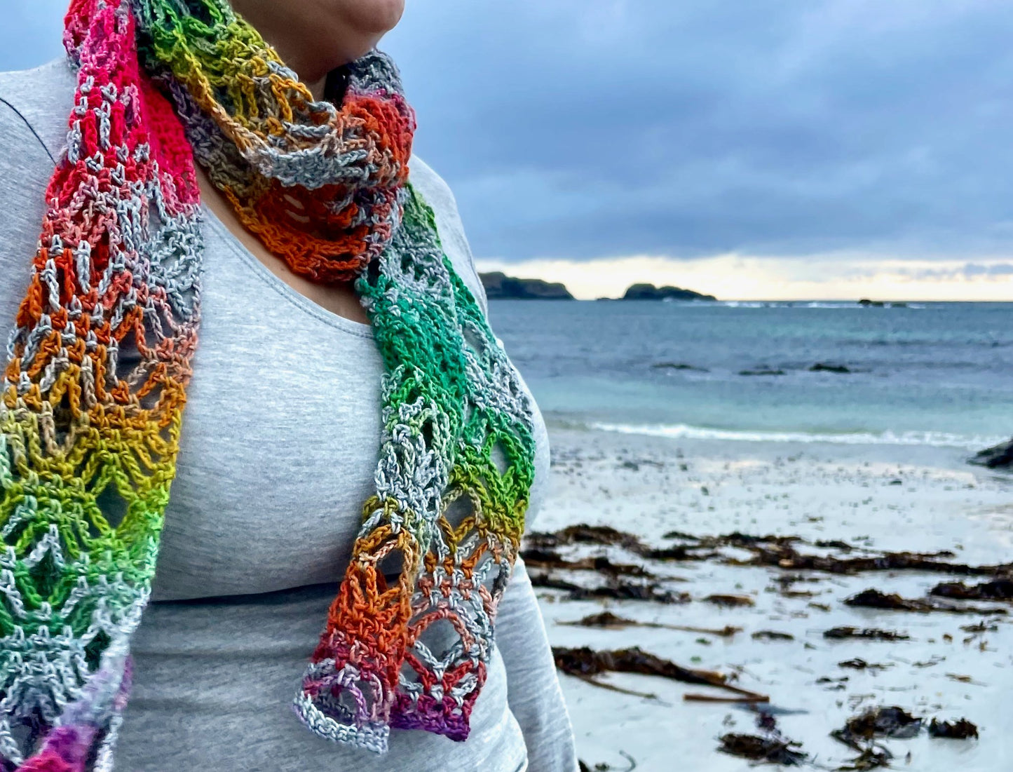 Neon Rainbow Crochet Scarf - 3