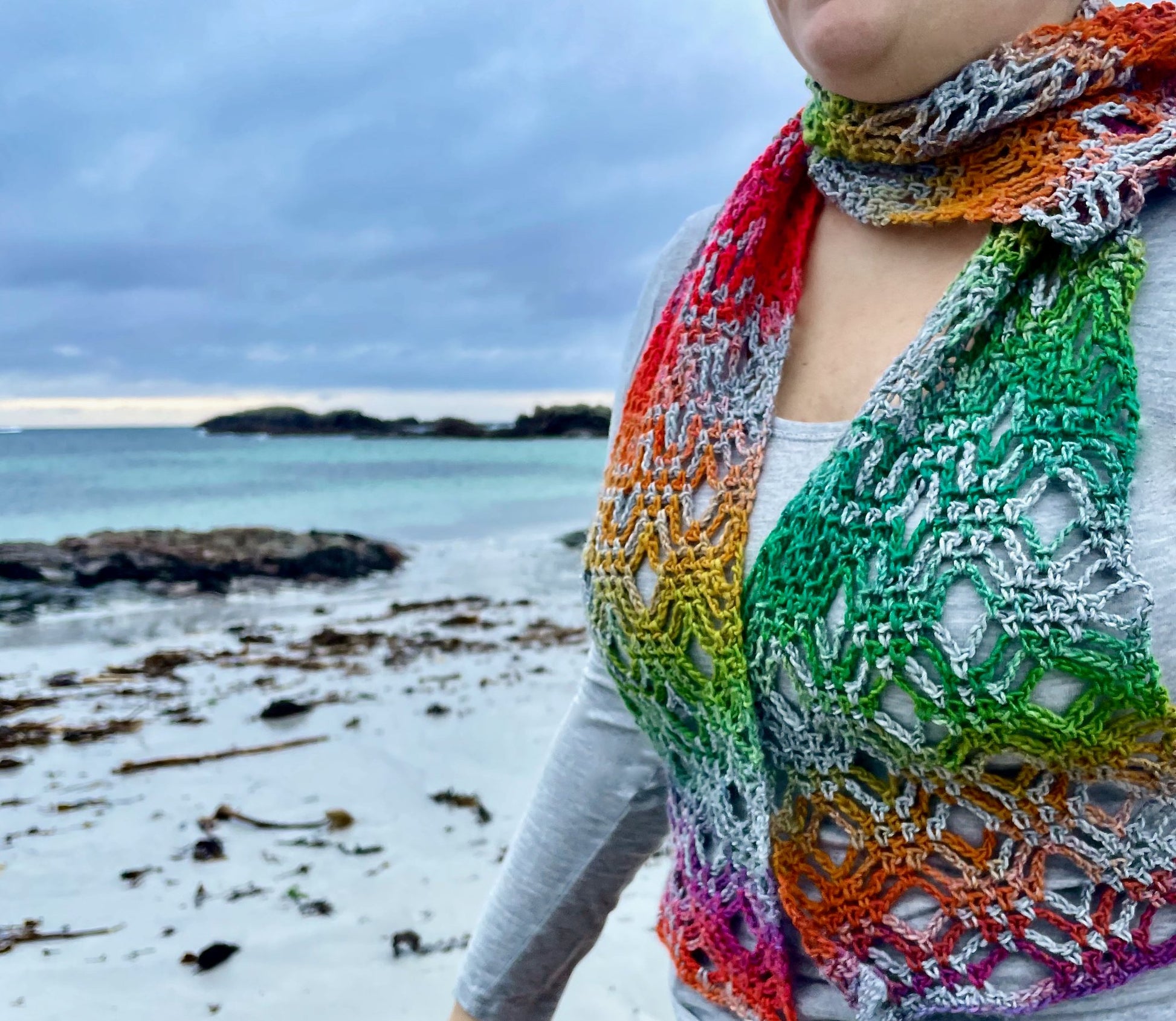 Neon Rainbow Crochet Scarf - 2