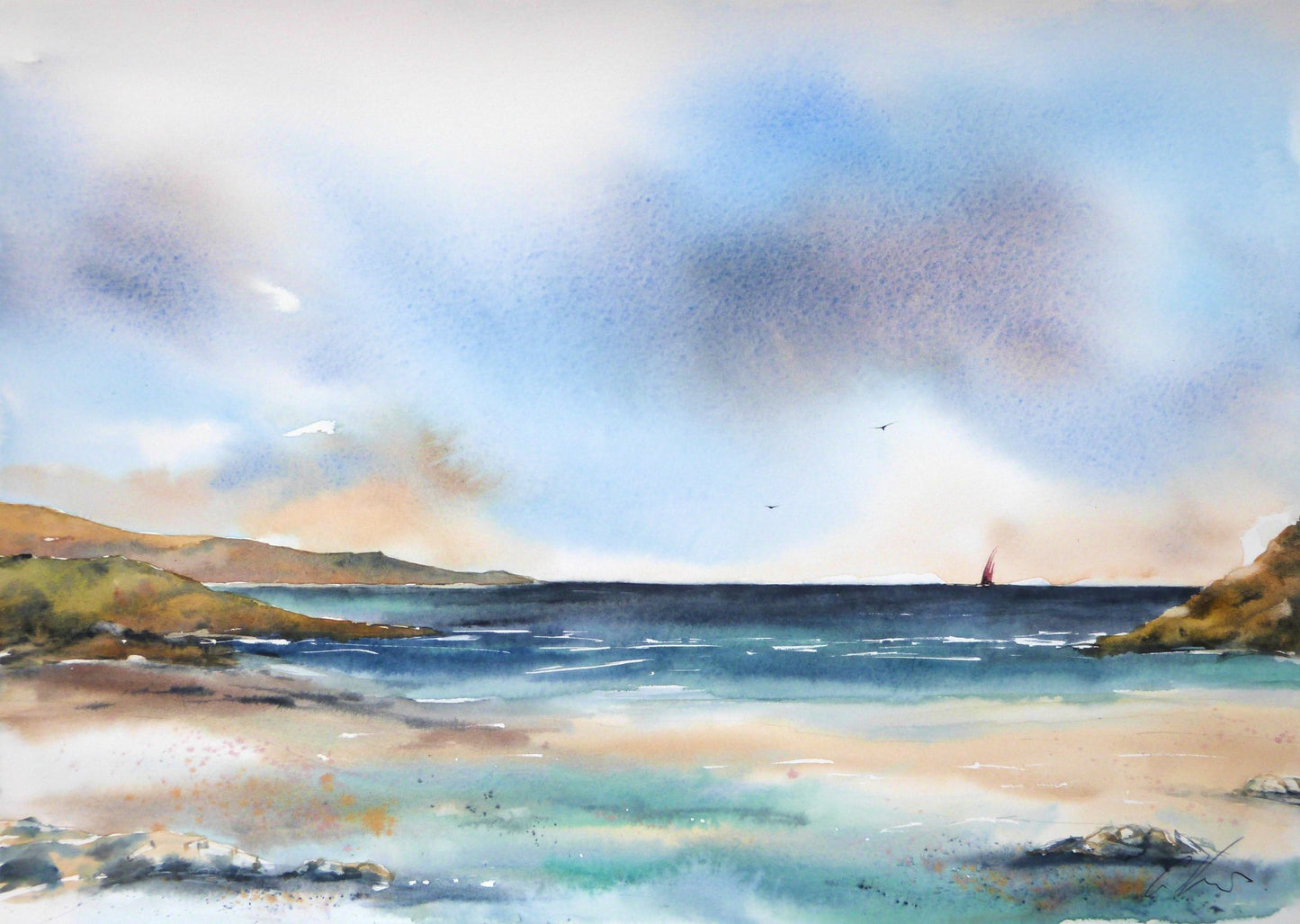 The Red Sail, Original Watercolour Painting
