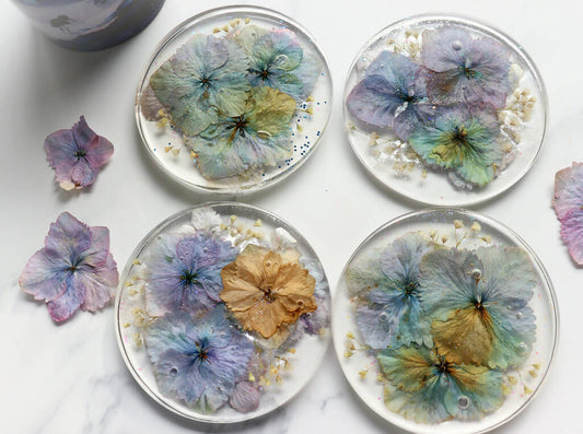 Made to order HANDMADE 4 resin coasters made with real Hydrangea flowers,blue - 1