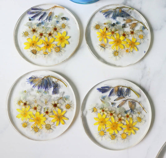 MADE TO ORDER  HANDMADE resin coasters made with Mull wildflowers