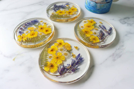 MADE TO ORDER HANDMADE resin coasters made with Mull wildflowers